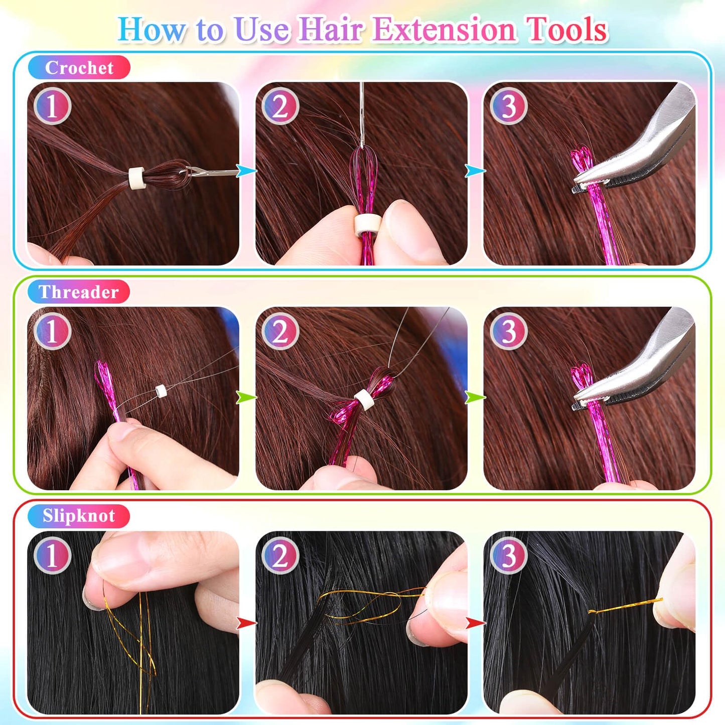 ROADPLUM Hair Tinsel Kit with Tools, 20 Colors 4000 Strands Sparkling Glitter Tinsel Hair, Heat Resistant Shiny Fairy Hair Tinsel Extensions for Women Girls Hair Accessories for Cosplay Party
