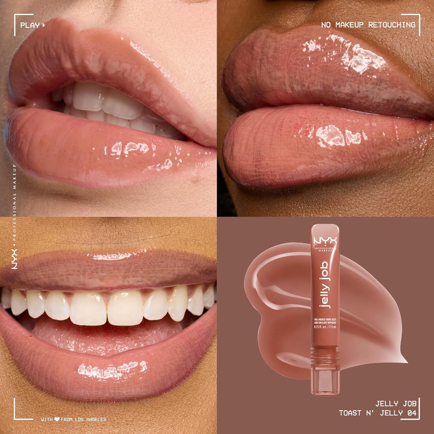 NYX Jelly Job Lip Gloss - Full-Bodied, Smoothing Lip Tint with Hyper-Glossy Shine | Toast N' Jelly (Pale Nude)