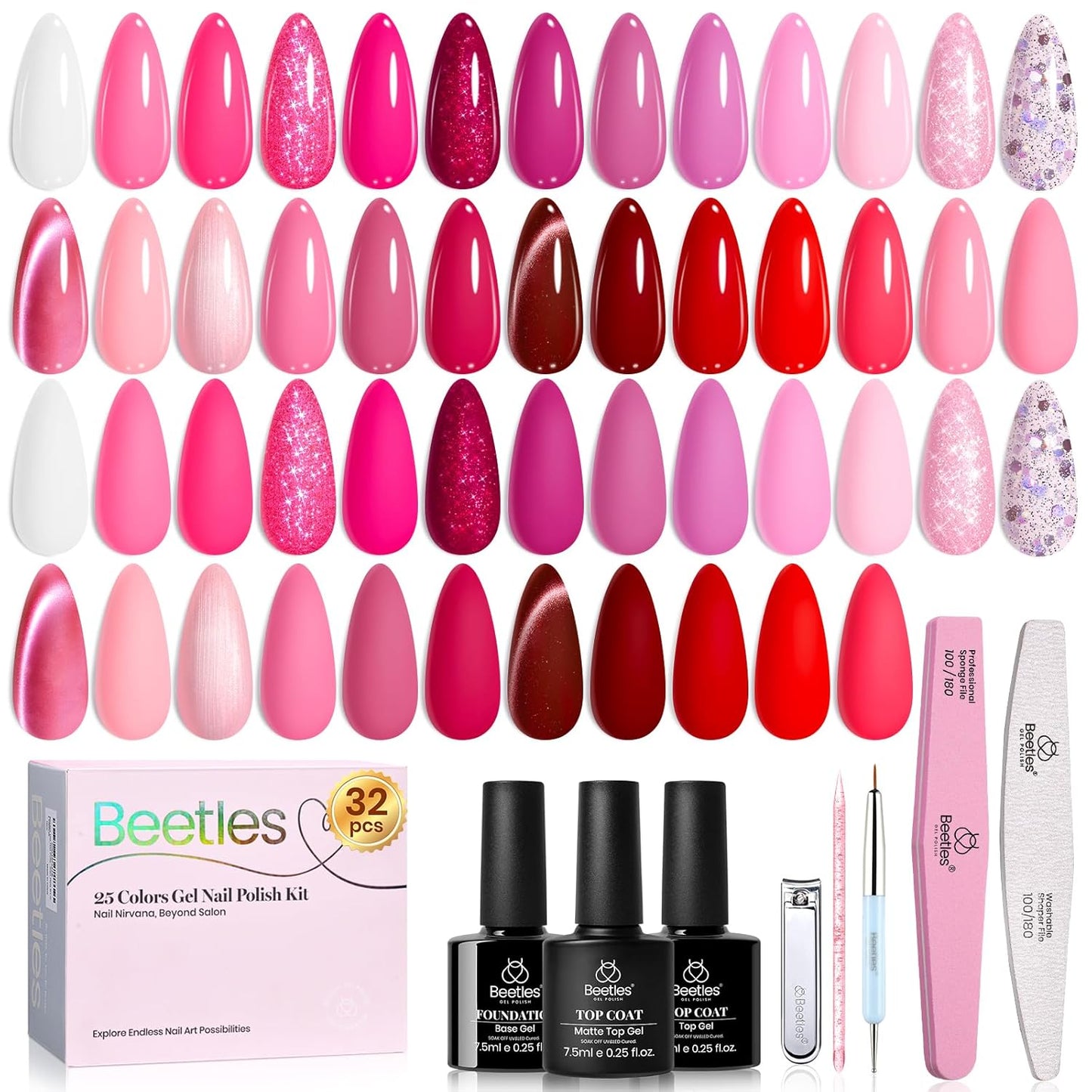 Beetles Gel Nail Polish Kit - 55 Vibrant Colors with UV Light | Complete DIY Manicure Set for Beginners