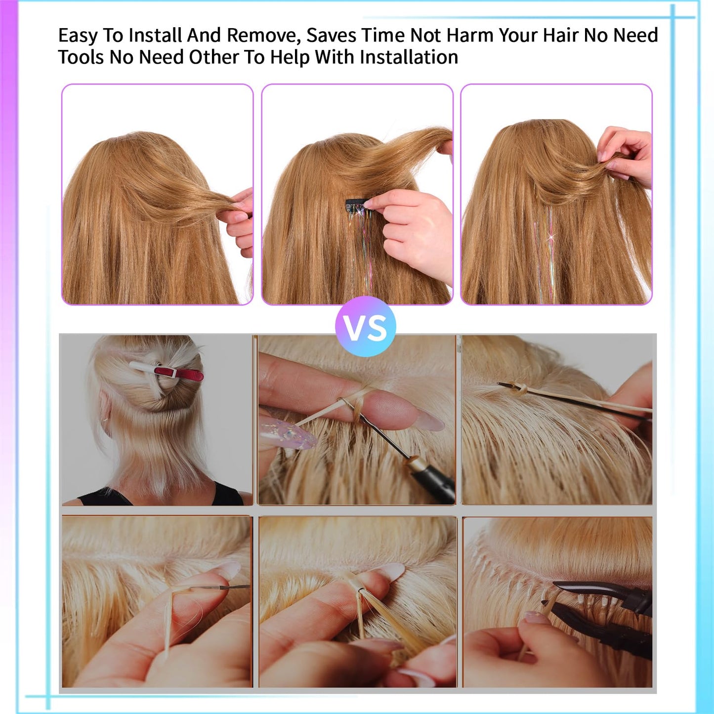 Qianyu 18 Pcs Hair Tinsel Clip in Colorful Glitter Tinsel Hair Extensions Shiny Sparkling Fairy Clips Party Dazzling Head Accessories for Festival Kids Women Girls (Rainbow)