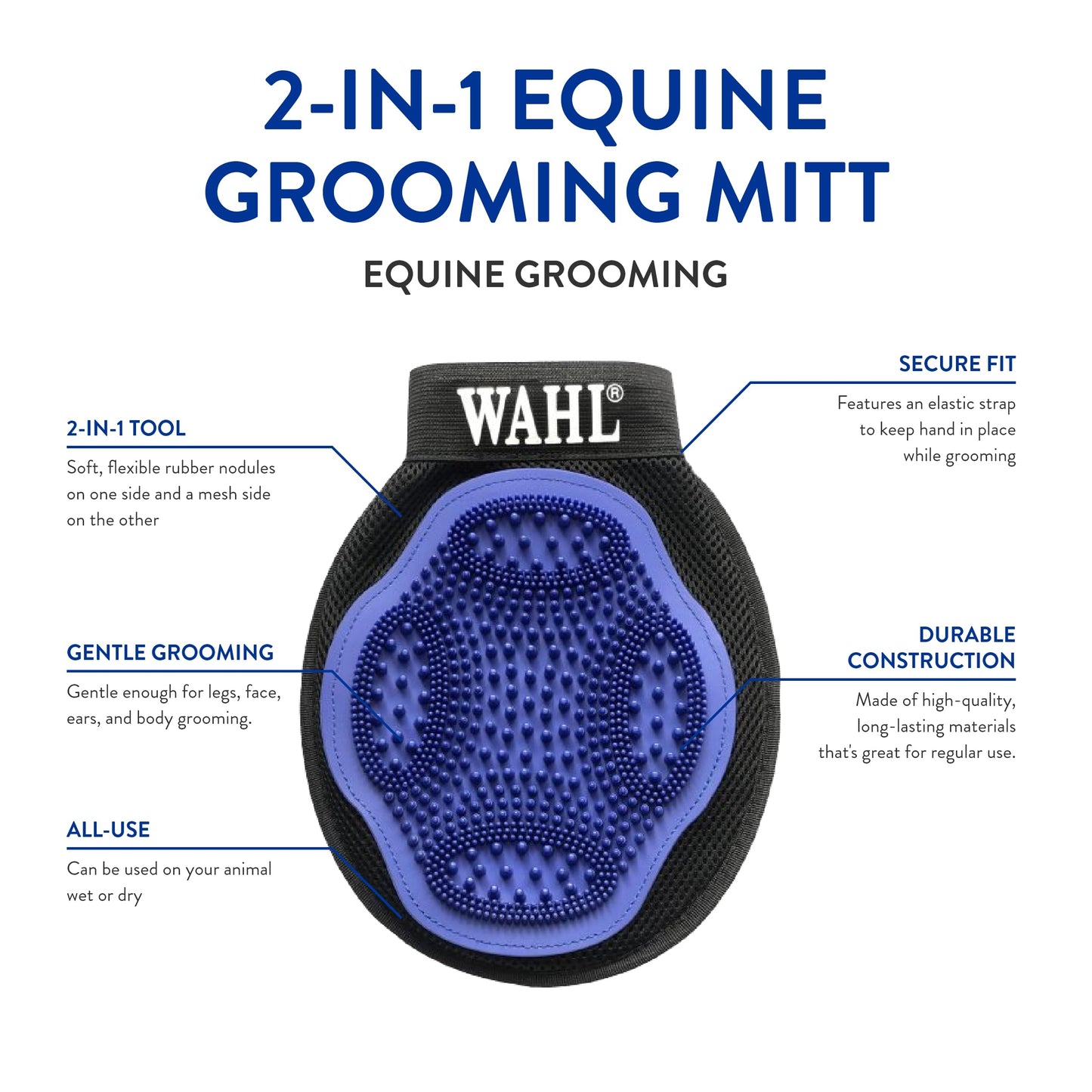 WAHL Professional Animal Equine Grooming Mitt - Flexible Rubber Brush for Horse Care