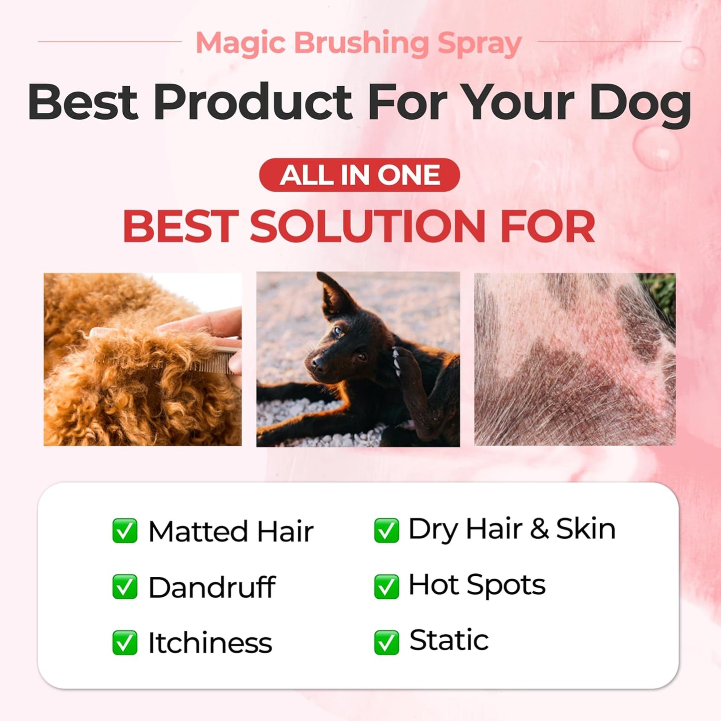 Magic Brushing Spray for Dogs - Fur Detangler & Conditioner | Hypoallergenic Deodorizer, 5.8fl oz (170ml)