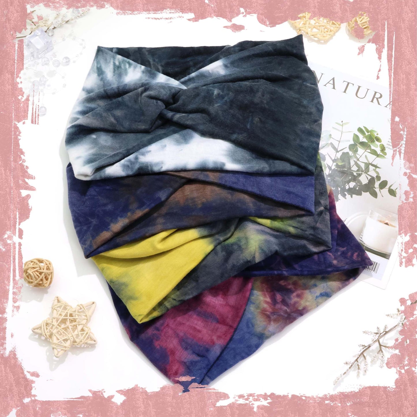 FARSYOD Headbands For Women Tie Dye Head Wraps Wide Turban Head Bands Boho Hair Band Knotted Bandana Headband Non Slip Hair Scarf Criss Cross Turban Fashion Hairband