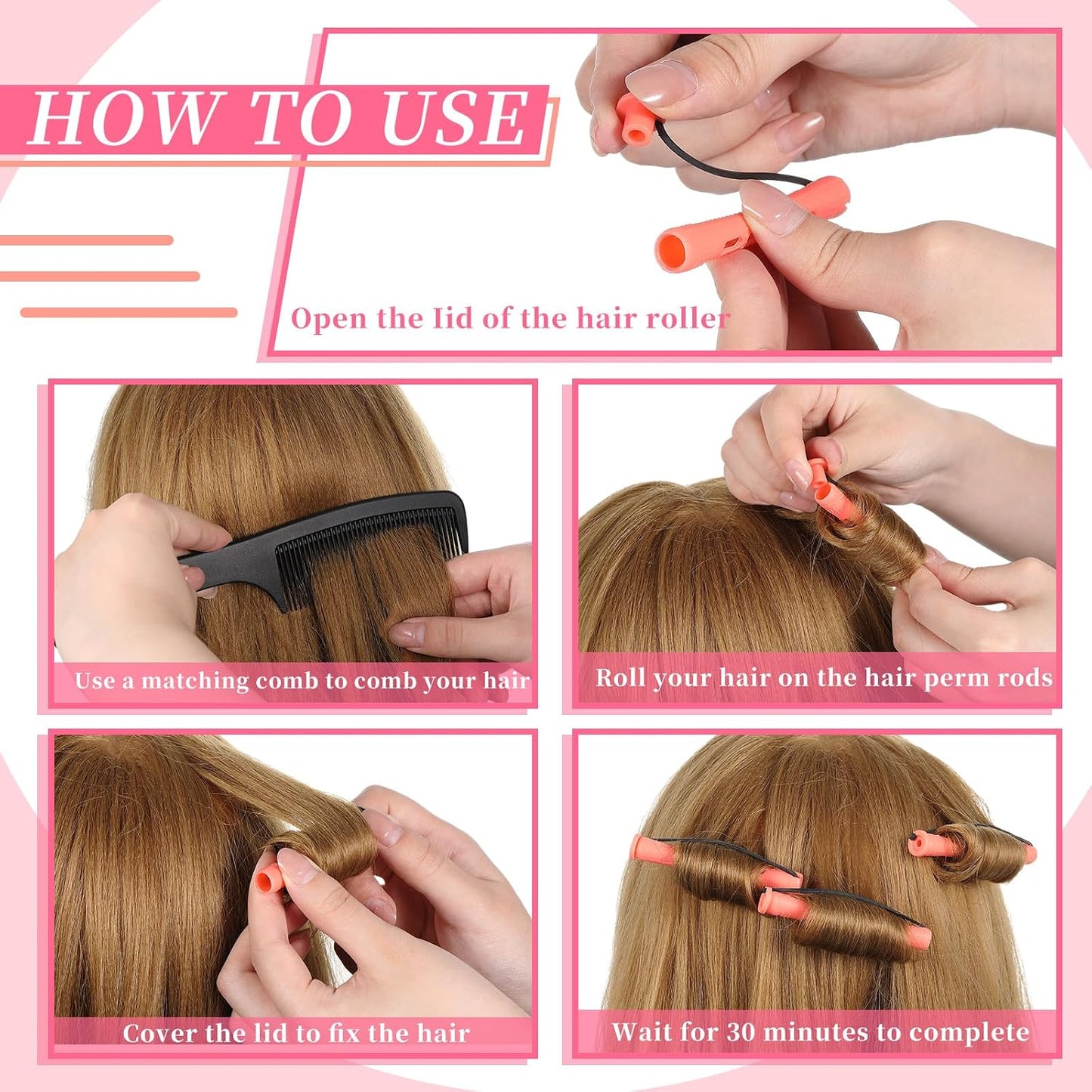 Tigeen 160 Pcs Perm Rods - No-Heat Plastic Hair Rollers for Natural Hair | Small Curling Rods (0.51 Inch, Red)