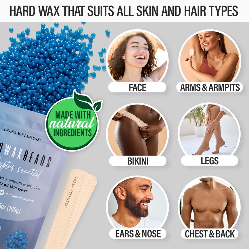 Tress Wellness Waxing Kit for Sensitive Skin – Safe for Face & Skin, Prep & Aftercare Spray, Easy to Use – At-Home Kit for Face, Bikini, Brazilian & Full Body - Digital Display, Black & White