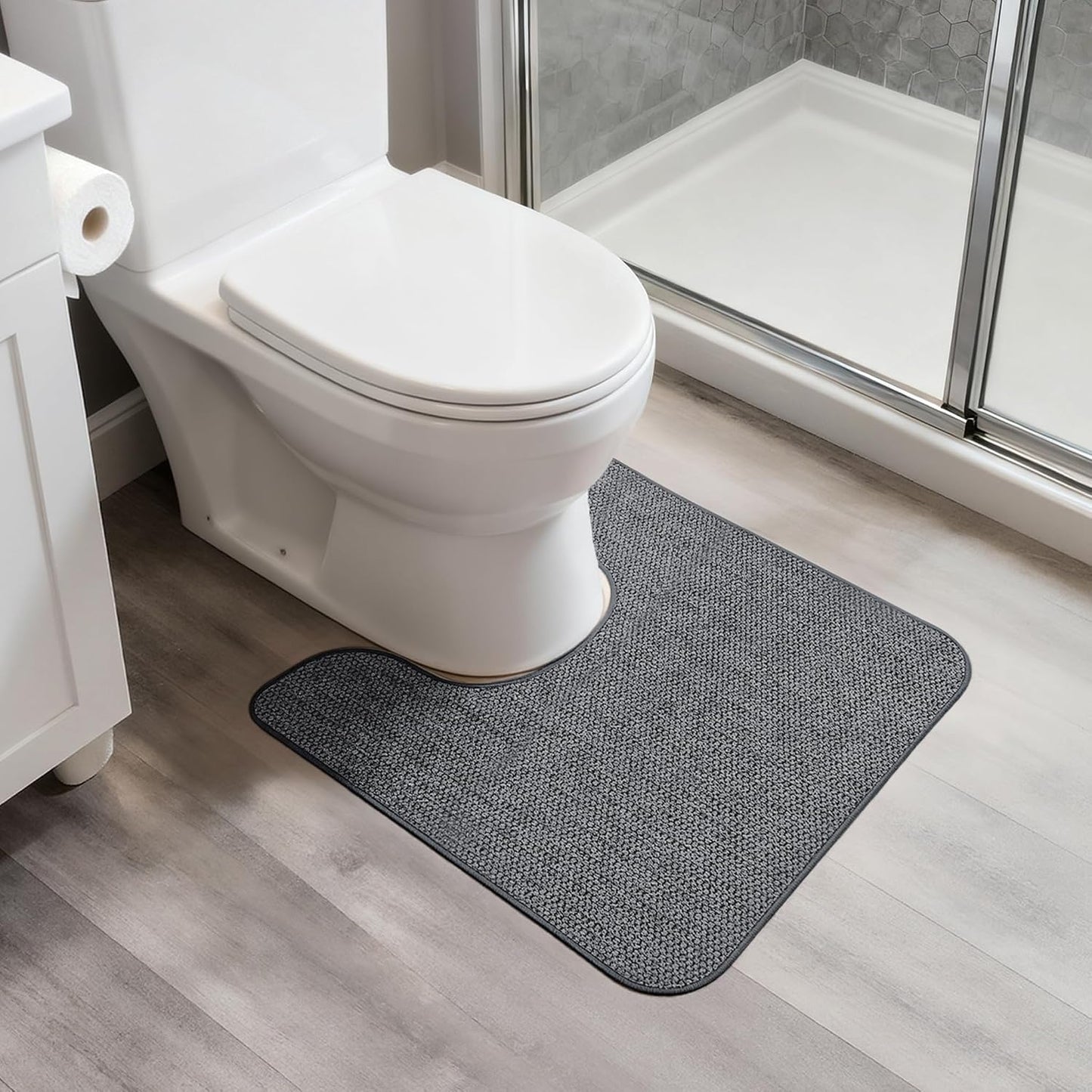 Ultra Thin Bath Mat - Non-Slip Rubber Bathroom Rug, Quick Dry & Absorbent | Grey, 1'5"x2'3" (17x27 Inch)