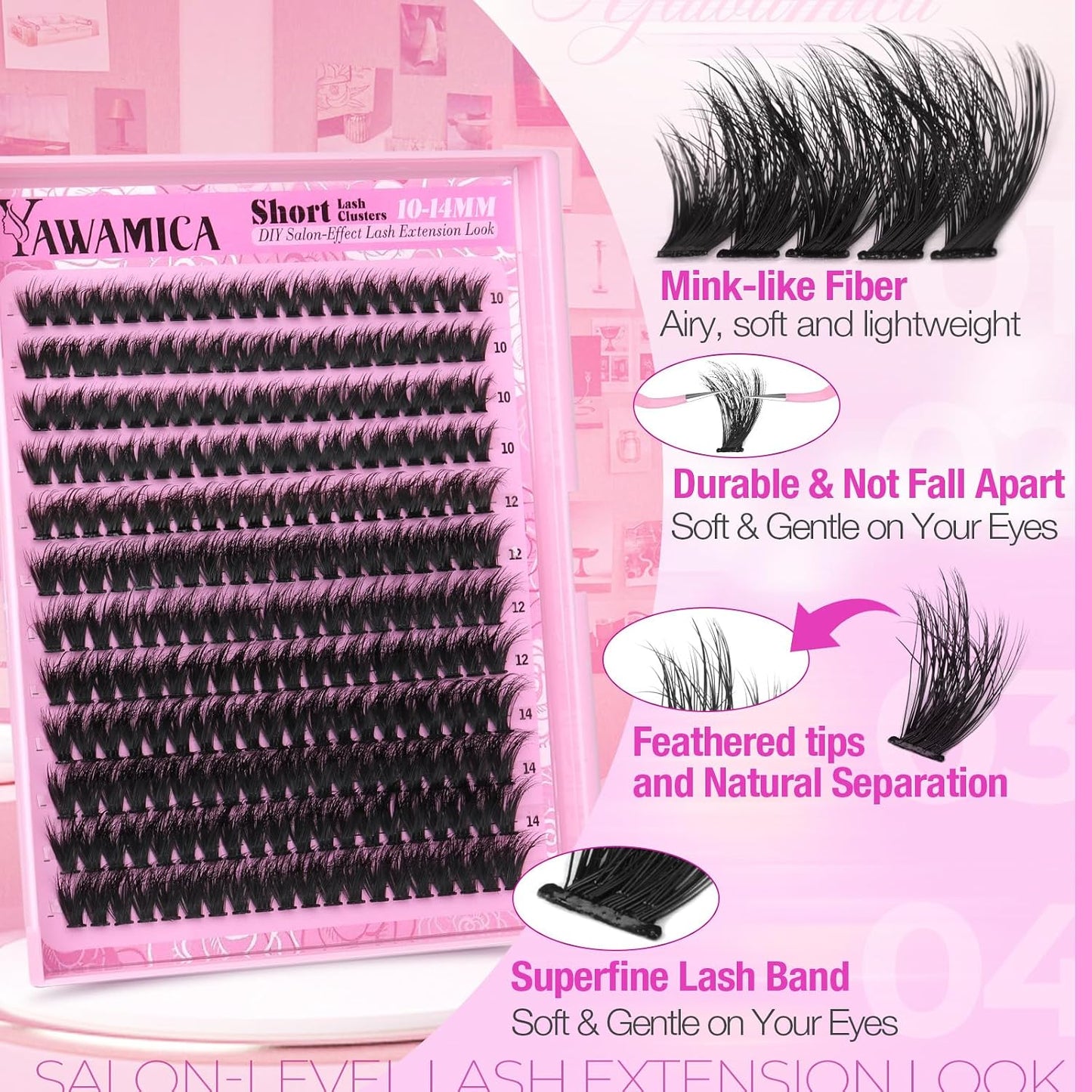 Fluffy Lash Clusters - 10-14mm D Curl Individual Eyelash Extensions | Thick 200D Volume for Soft Glam