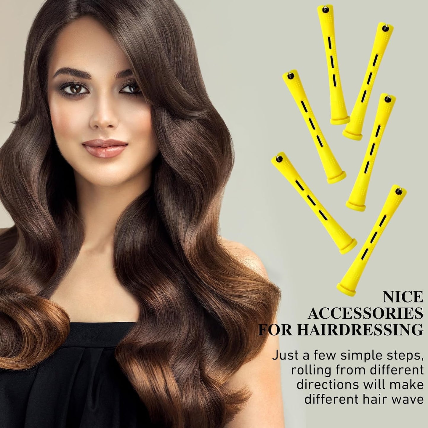 Small Perm Rods for Long Hair - 48 Pcs Heatless Curling Rollers with Rat Tail Combs | Yellow 0.28 x 3.23 Inch
