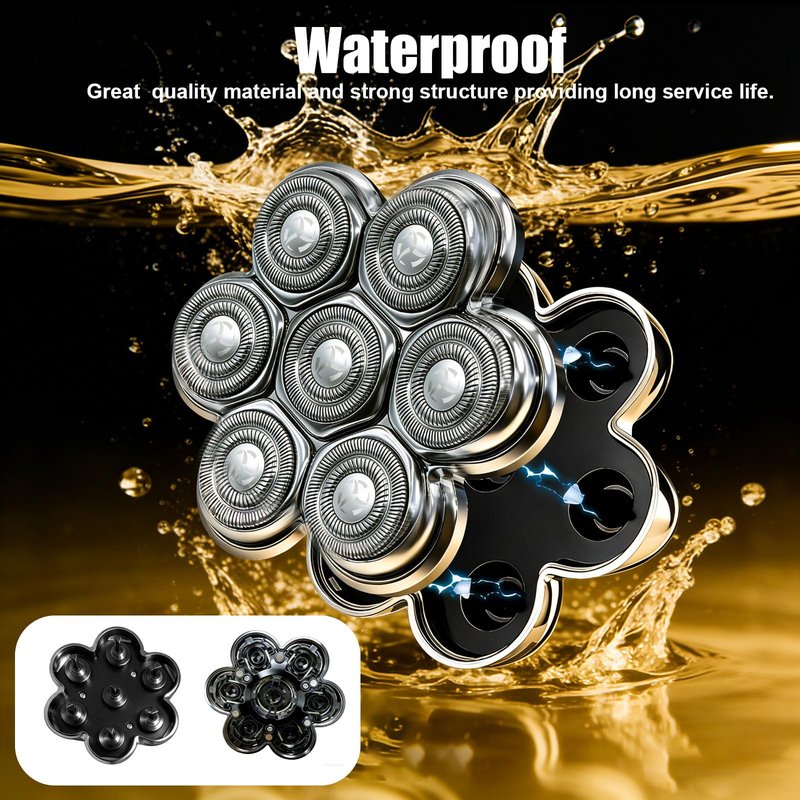 7 Blade Floating Replacement Shaving Head, Washable Shaver Blade Heads Compatible with Free*bird, Universal Replacement for Head Shaver, Wet & Dry for Rotary Shavers with 2 Cleaning Brushes (2 Pcs)