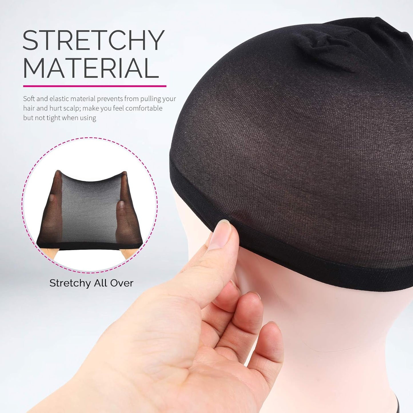 Stretchy Black Wig Caps - 6PCS Nylon Stocking Caps for Women, Girls & Kids | Comfortable Fit