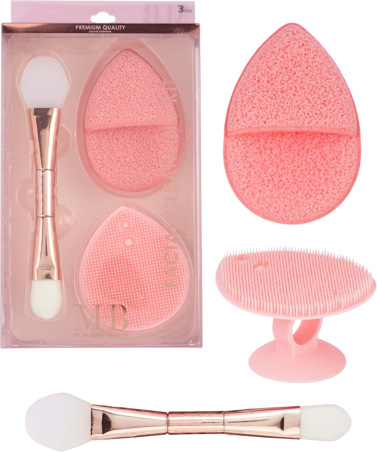 Facial Cleansing Kit - Silicone Scrubber, Exfoliating Sponge & Dual-Ended Mask Applicator | Spa-Quality Skincare Tools for Women