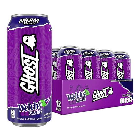 GHOST Energy Drink - 12-Pack Welch's Grape 16oz Cans | Natural Caffeine, Vegan & Gluten-Free Energy Boost