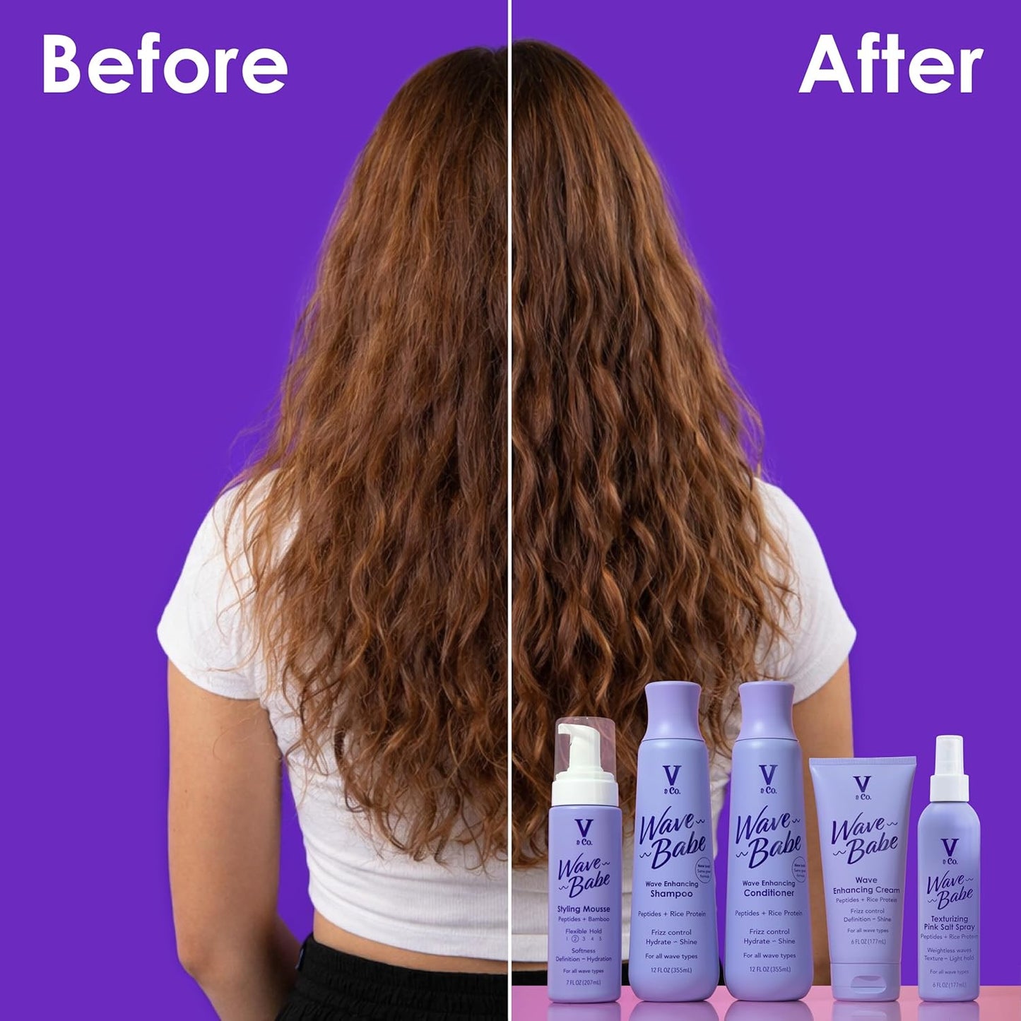 Beauty Wave Babe Texturizing Pink Salt Spray - Beach Wave Spray for Wavy Hair with Himalayan Pink Salt & Peptides | 6 oz (2 Pack)