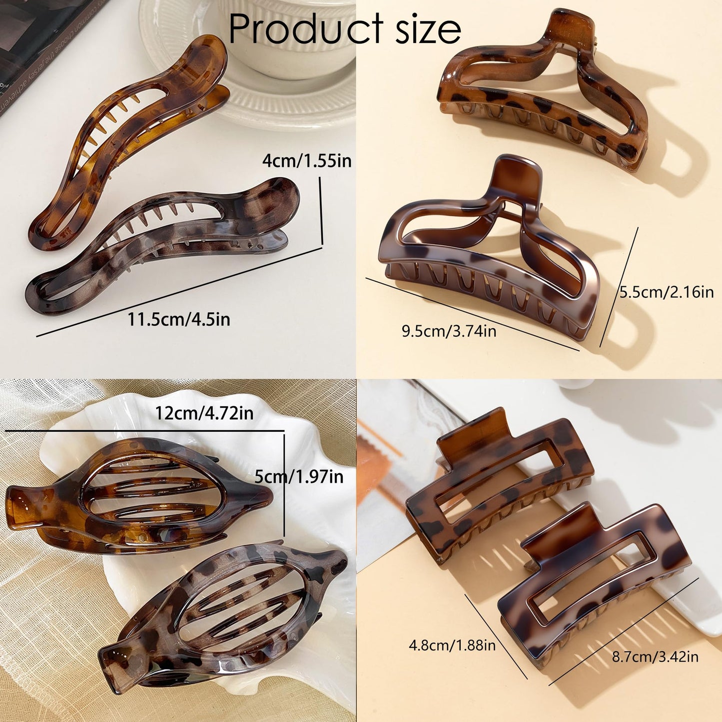 8Pcs Strong Hold & Non-Slip Matte Tortoiseshell Hair Clips for Women