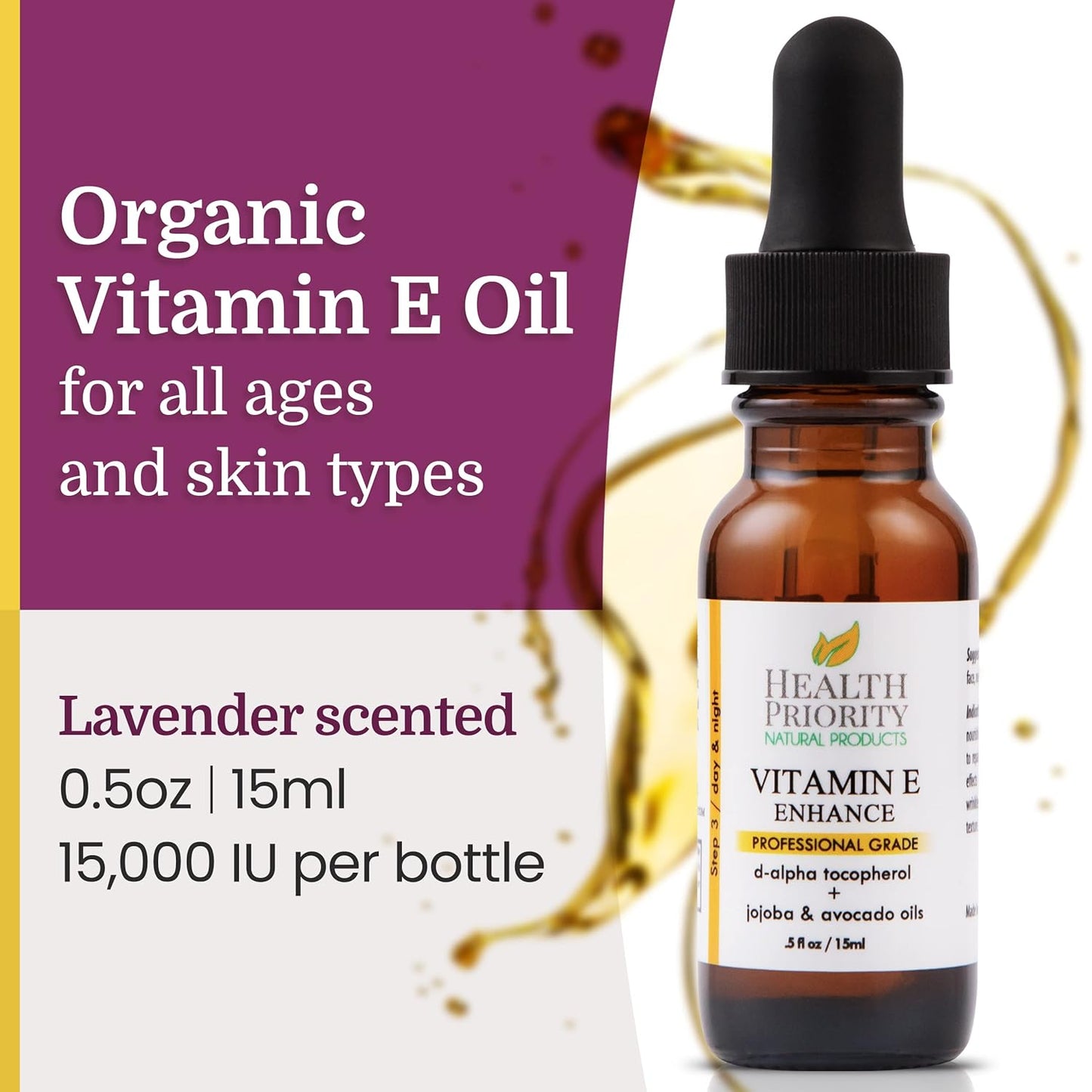 Vitamin E Oil - Organic, Handmade, Non-GMO - Nourishes Skin & Hair | 15,000 IU, 0.5 Fl Oz