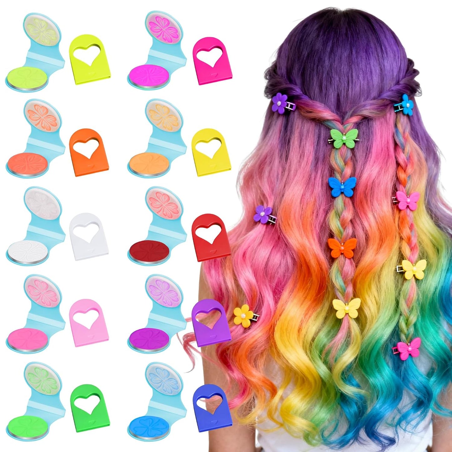 Temporary Hair Chalk - UV Glow Neon Hair Dye Kit for Women | 10 Washable Colors for Parties & Cosplay