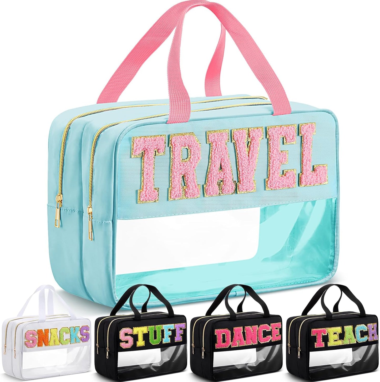 Large Clear Makeup Bag - Waterproof Nylon Cosmetic Organizer with Double Zipper & Wet/Dry Separation | Ideal for Travel & Toiletries