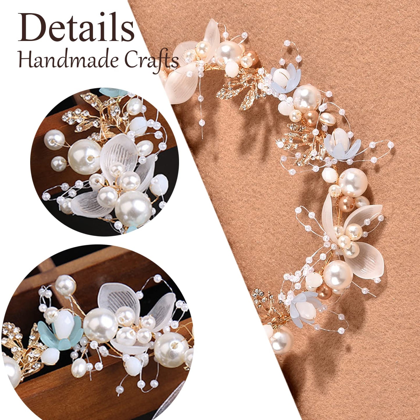 KAYZON Flower Girl Headpiece - Princess Pearl Headband for Wedding and Special Occasions, White Floral Bridal Hairband for Girls and Women