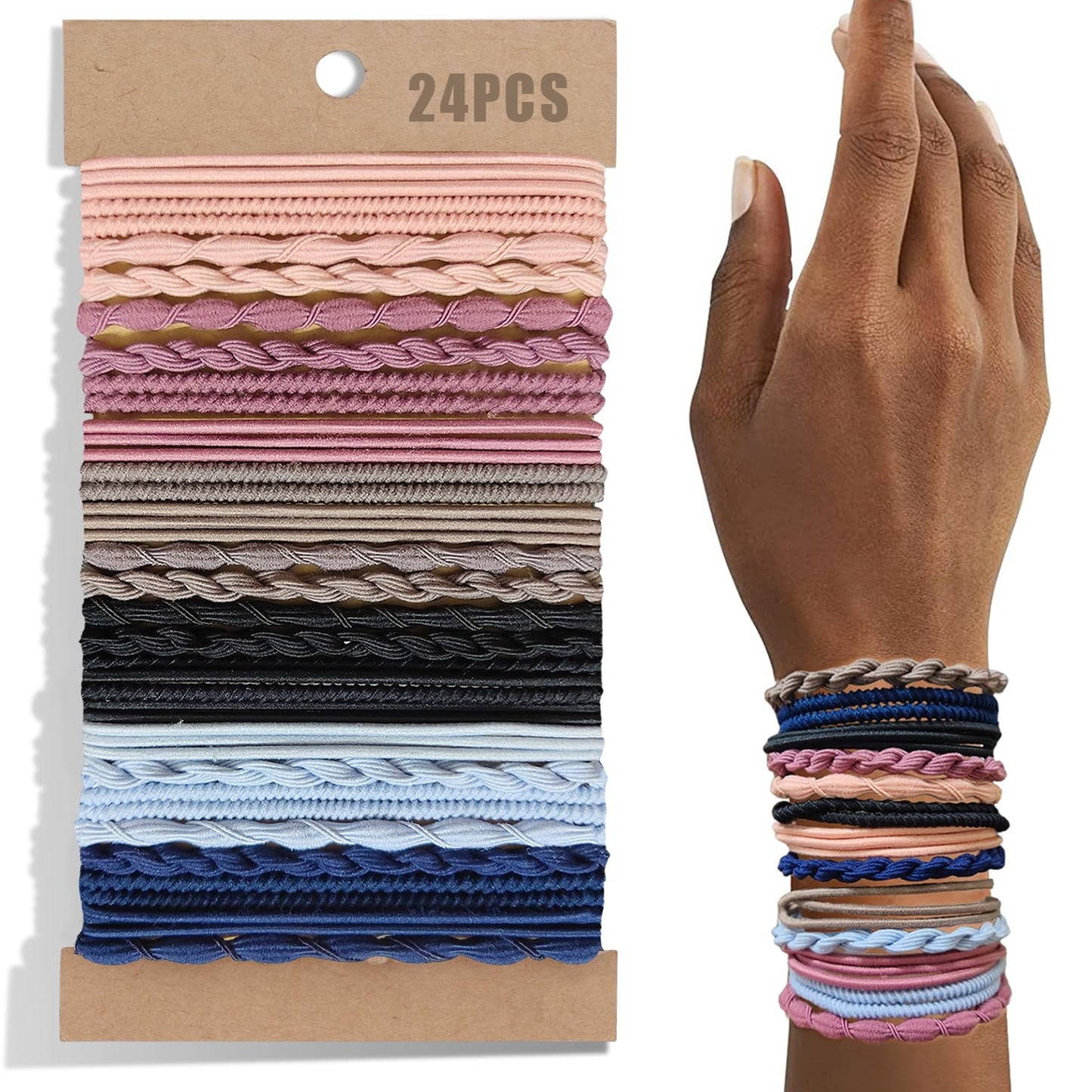 25 Pcs Hair Tie Bracelets - Stylish Boho Hair Ties for Women | No Damage Ponytail Holders in 6 Trendy Colors