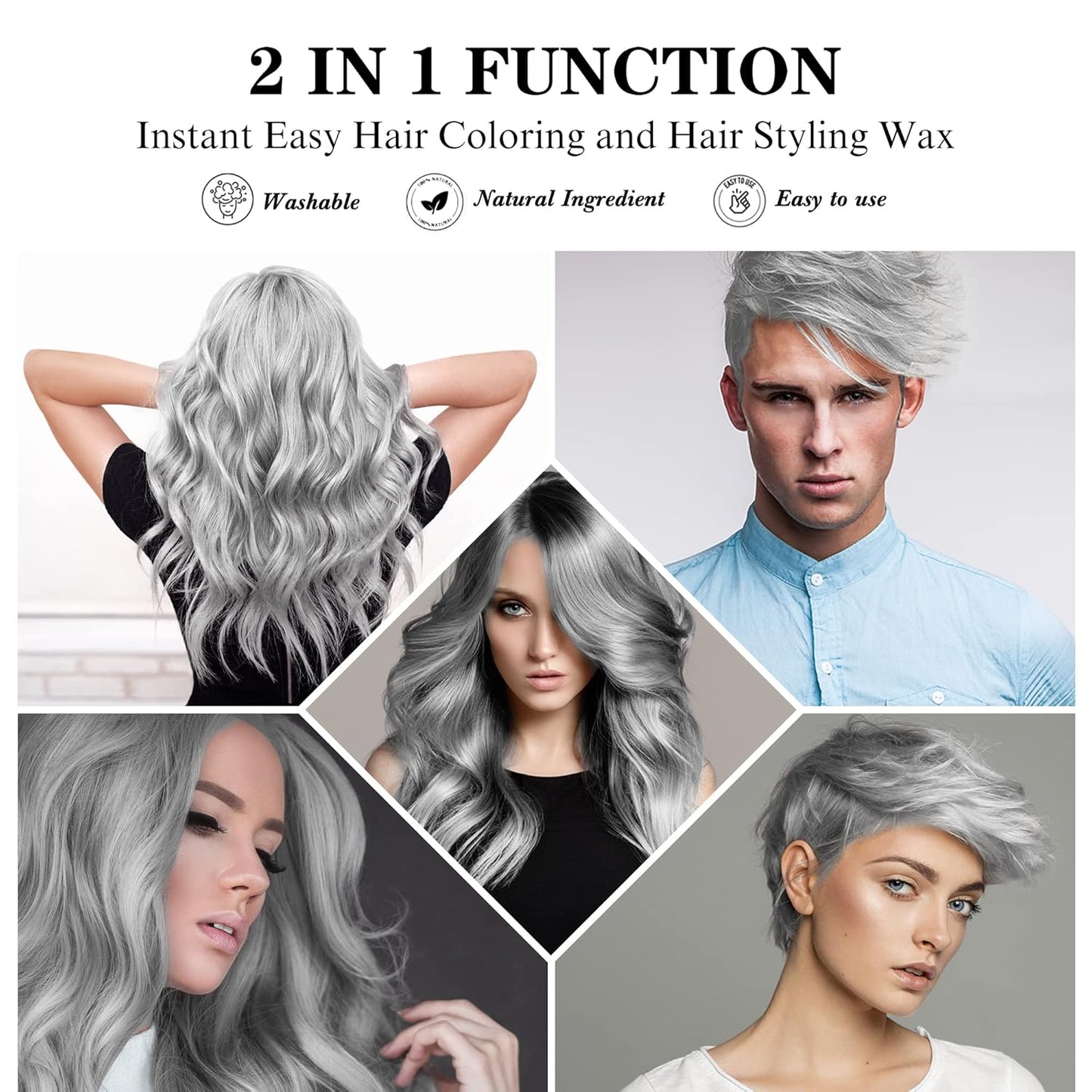 Silver Gray Hair Spray Color Wax - Instant Hairstyle Cream Dye for Men & Women | 4.23 oz Temporary Coloring Pomade