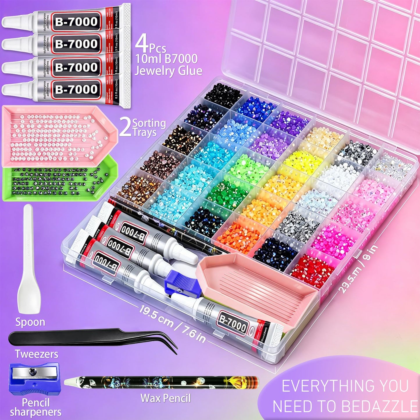 40000 Pcs Resin Jelly Rhinestones Bedazzling Kit All-in-One Bedazzler Kits with 4Pcs 10ml B7000 Jewelry Glue & Tools, 30 Colors 3mm Rhinestones Kit for Bedazzling for DIY Art & Crafts Gifts