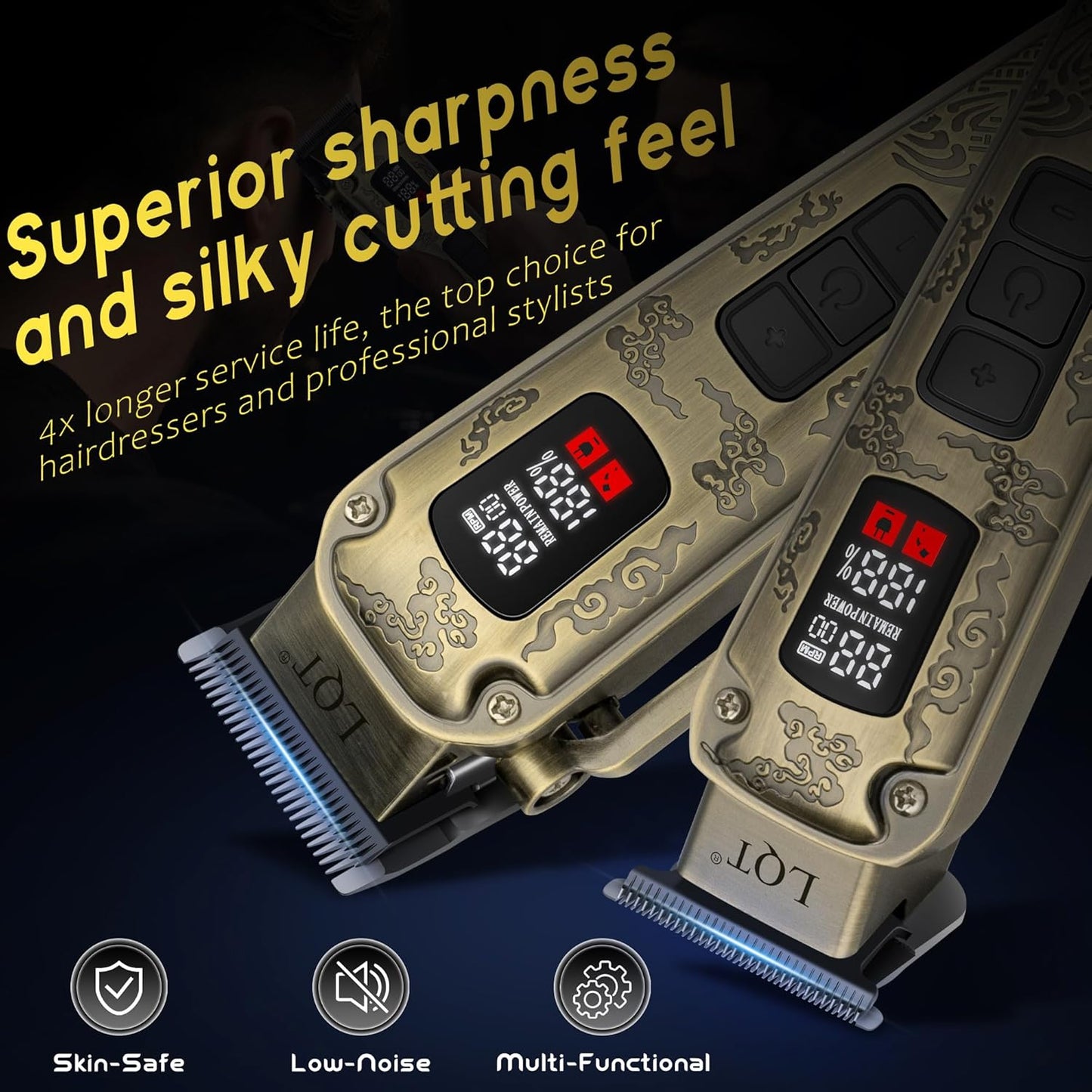 Professional Hair Clippers & Trimmers Set - Waterproof Cordless Electric Clipper with 3-Speed Beard Trimmer | Bronze Finish for Men & Barbers