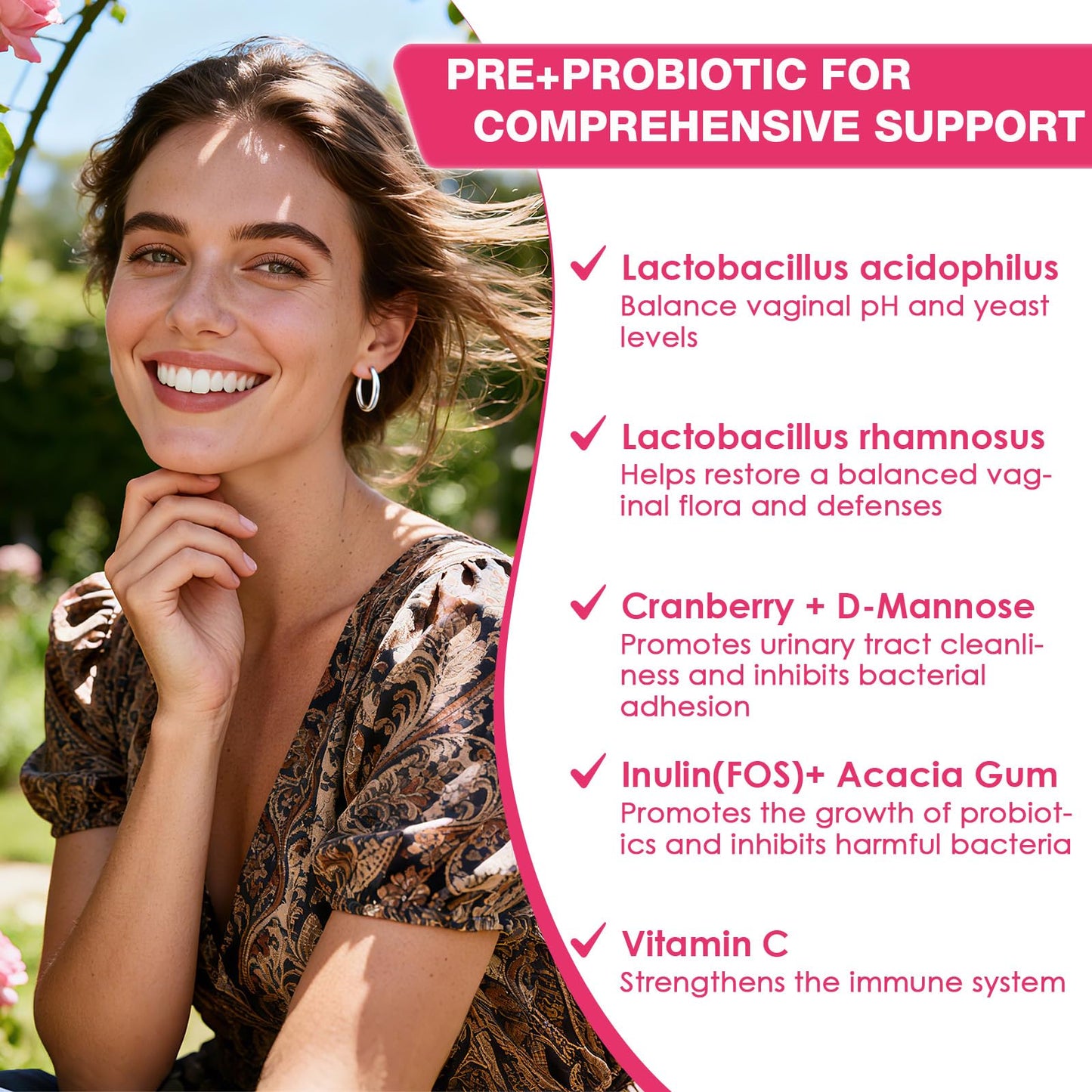 ZEBORA Probiotics for Women, Vaginal Probiotic with Cranberry, Organic Prebiotics, D-Mannose, & Vitamin C - Support Urinary Tract Health, Vaginal pH, & Gut Health - Gluten Free, 90 Vegan Capsules