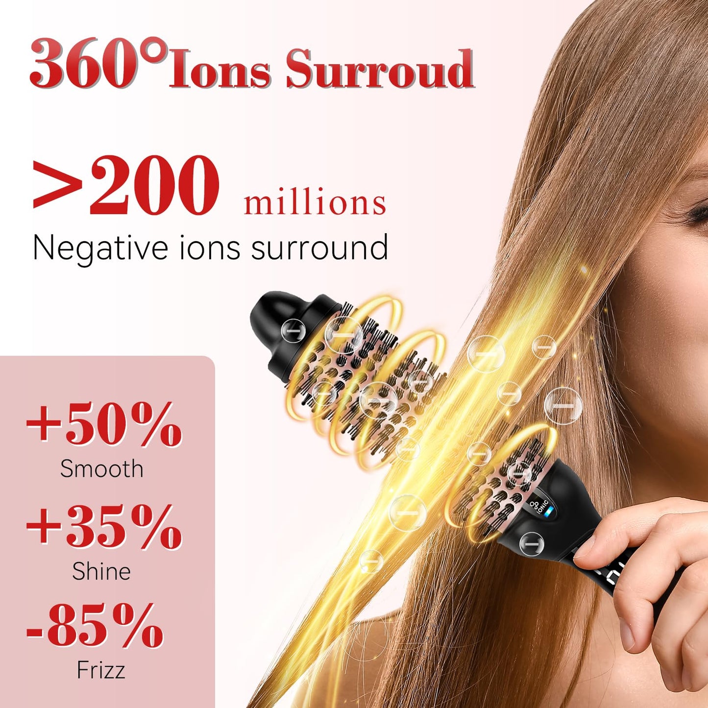 Ufree Ionic Thermal Brush, 1.5 Inch Heated Round Brush for Blowout, 30s Fast Heating Curling Brush with 9 Temp Settings, Dual Voltage Travel Hair Styling Tool, Not for Wet Hair