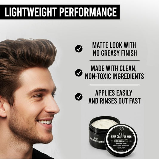 Controlled Chaos 3-in-1 Hair Clay for Men 3 oz – Medium Hold, Matte Finish Styling Mens Hair Clay for Natural Volume, Texture & Everyday Control – Made In USA