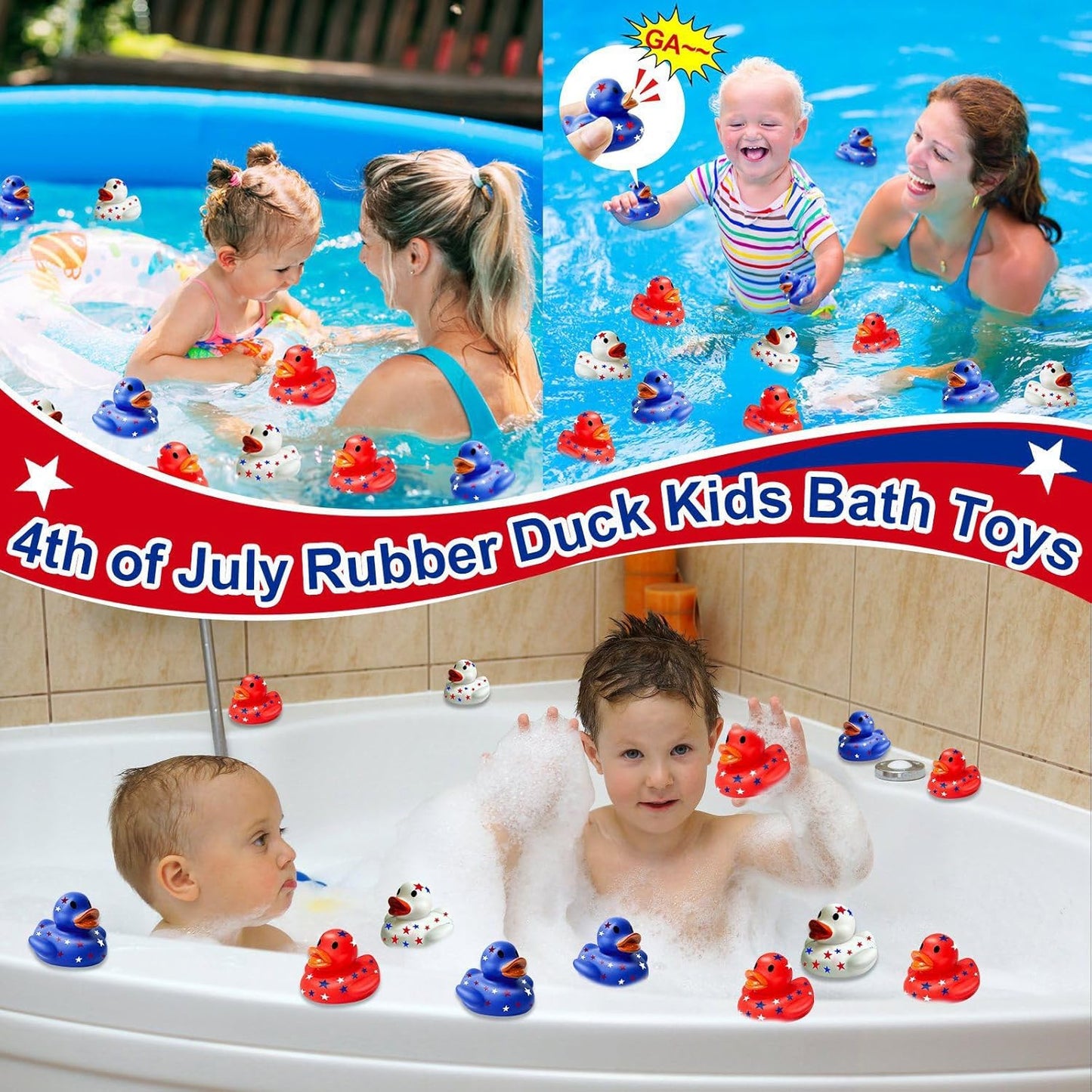 Patriotic Rubber Ducks - 24 Pack Mini Squeak Toys for 4th of July | Red, White & Blue Party Favors