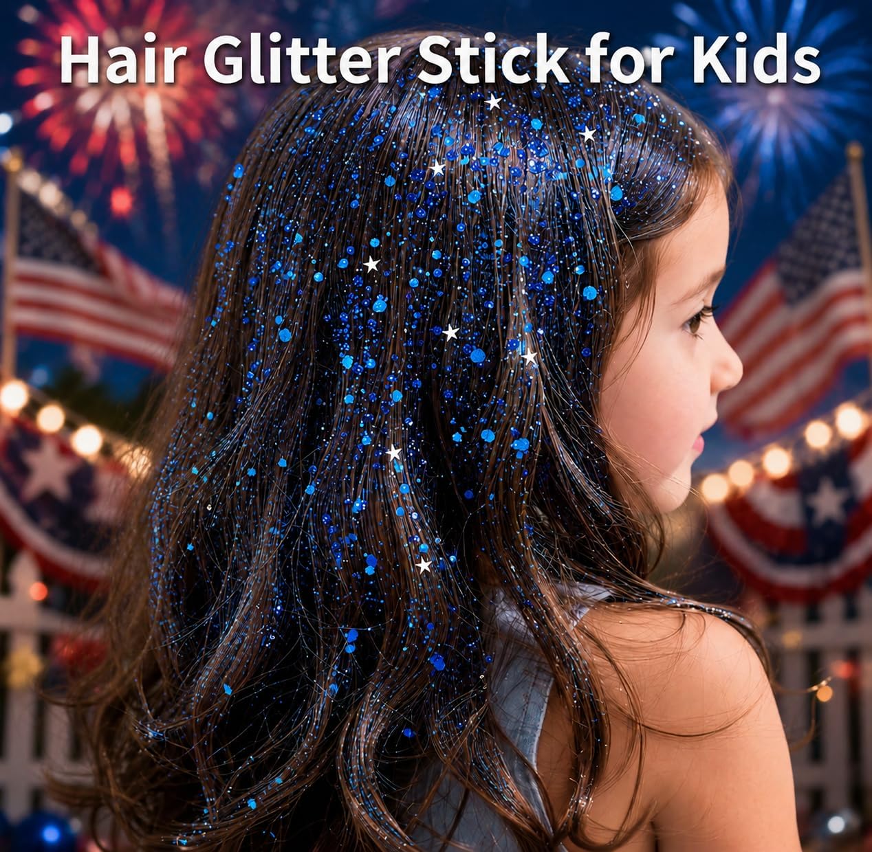 Royal Blue Face Hair Glitter Stick - 4th of July USA Flag Makeup | Waterproof Rave Accessory for Independence Day