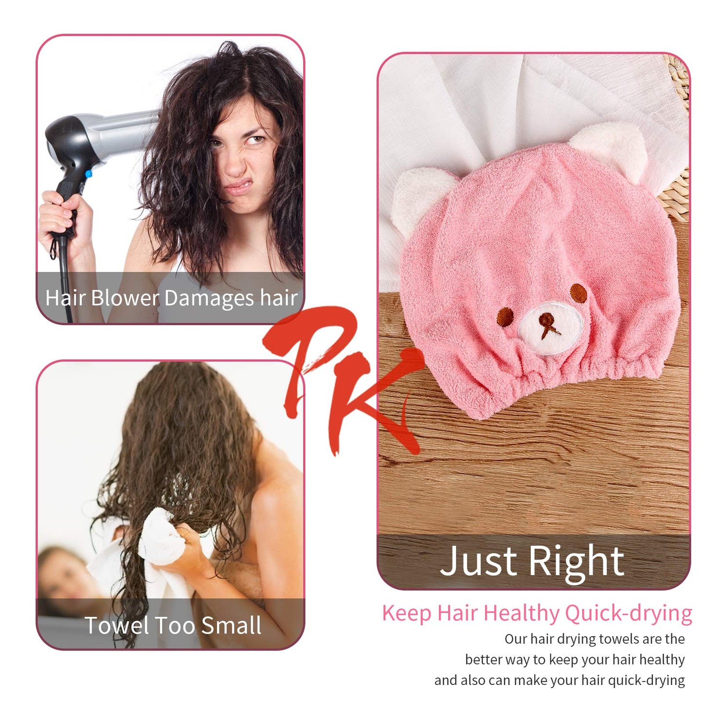 Lamoutor 3Pcs Hair Drying Towel for Kids Girls Soft Absorbent Kids Dry Hair Cap Kids Hair Towel Wrap Head Towel Wraps for Kids