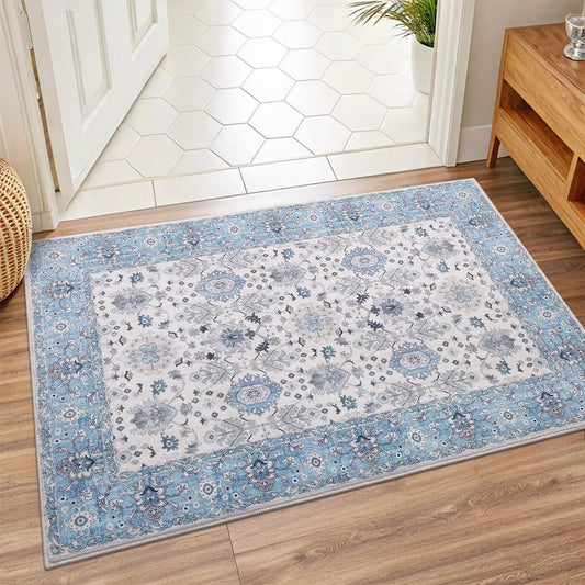 Vanmoos 2x3 Washable Area Rug – Soft, Non-Slip Entrance Rug, Durable Indoor Door mat, Floor Carpet for High-Traffic Areas, Entryway, Kitchen, and Bedside, Cozy Elegance/Blue