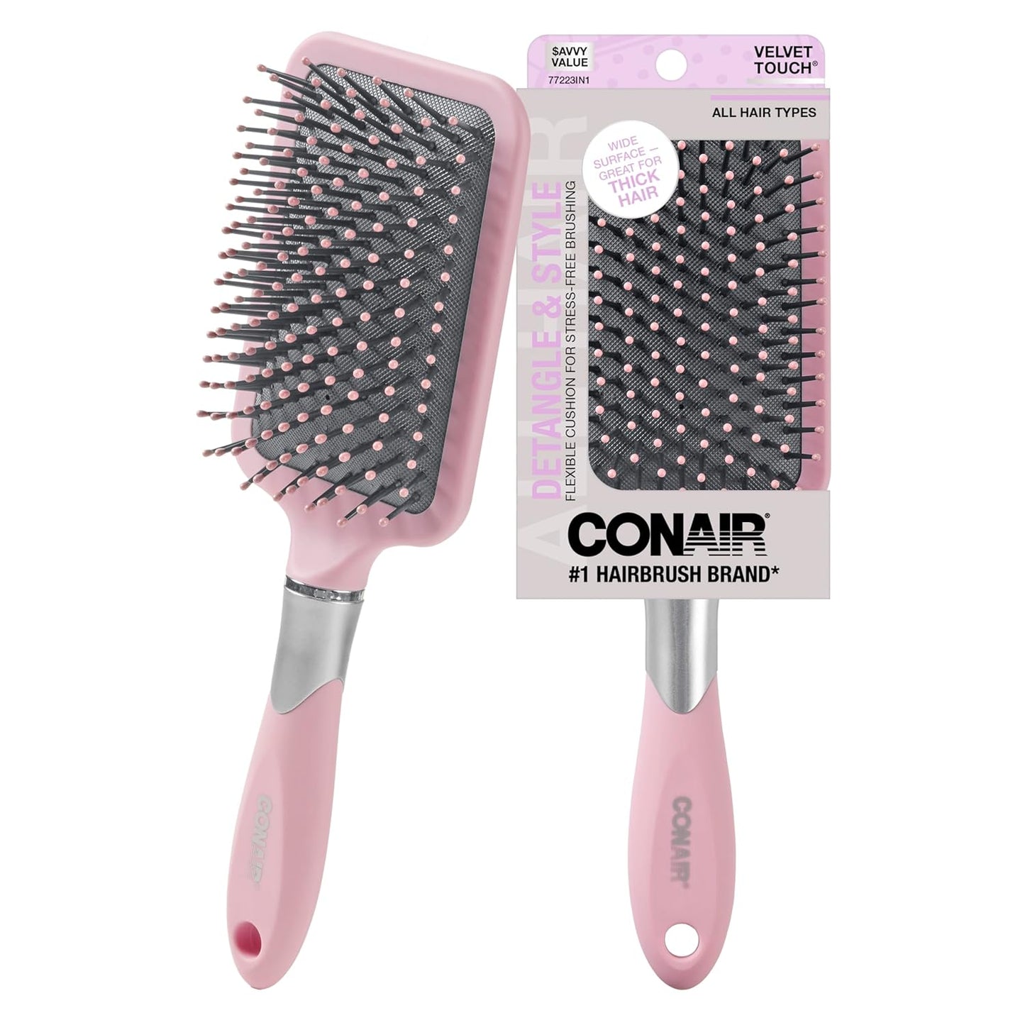 Conair Totally Smooth Paddle Brush - Wide Detangling Hair Brush for Thick Hair | Flexible Cushion Base & Ball-Tipped Bristles