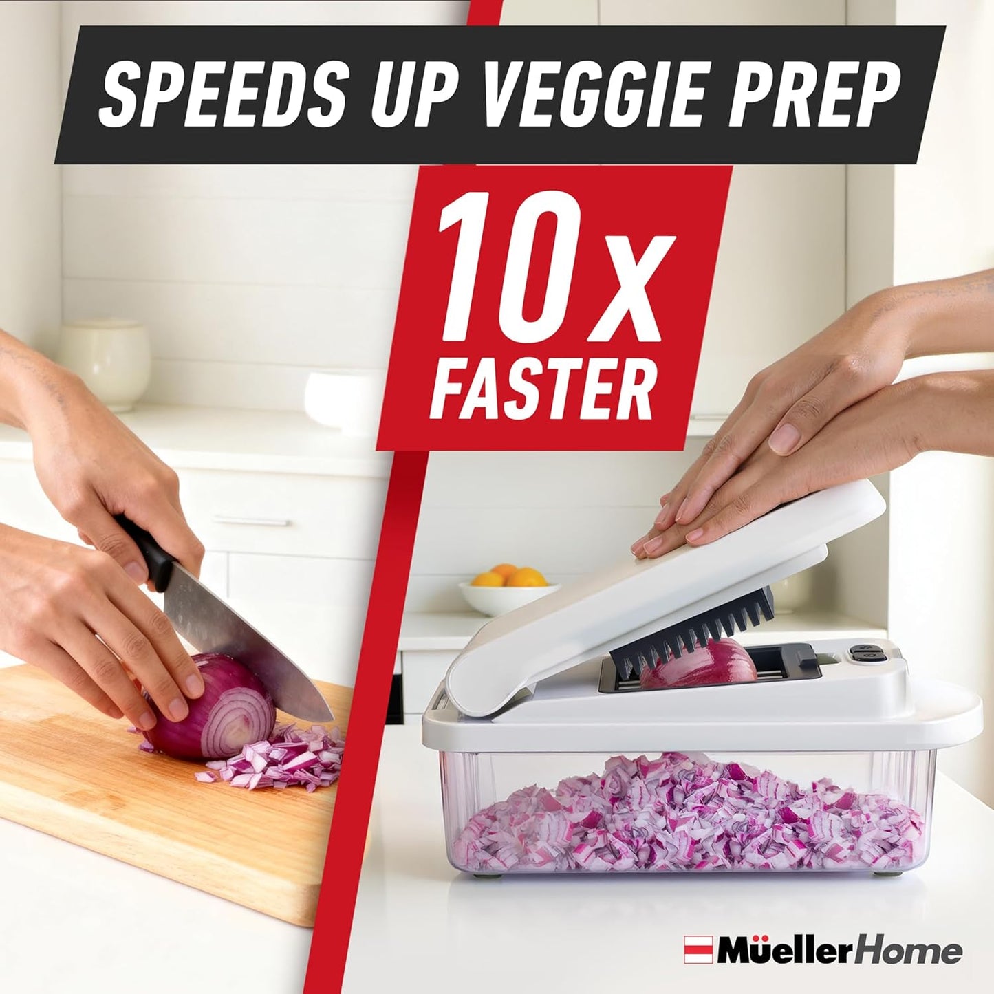 Mueller Vegetable Chopper - 10-in-1 Mandoline Slicer with 8 Blades & Container | Kitchen Gadget Essentials