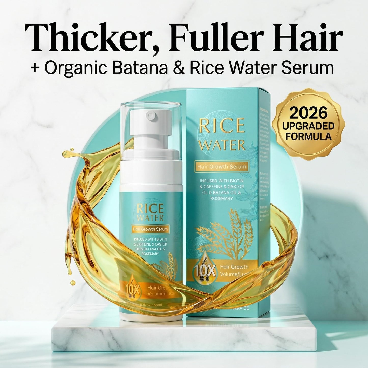 NEW Organic Batana Hair Growth Oil for Women Men- 100% Pure Formula Rosemary Batana Oil with Rice Water & Biotin Hair Serum - Non Greasy，for Thicker, Stronger Hair - 2 Fl Oz