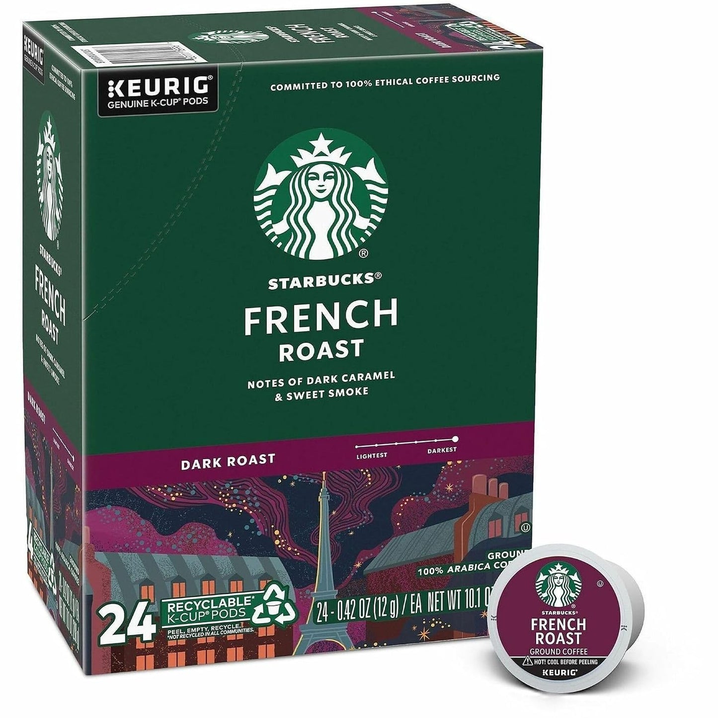 Starbucks K-Cup Coffee Pods - Dark Roast French Roast for Hot or Iced Coffee | 96 Count