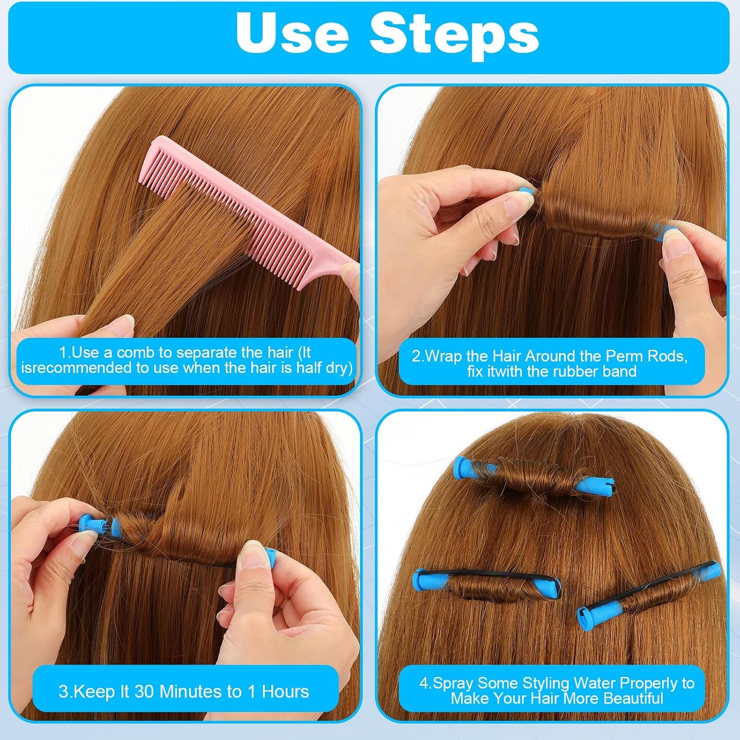 Curling Rods Set - 40PCS Anti-Slip Small Perm Rods for All Hair Types | Blue Plastic, 0.9cm (0.35in)