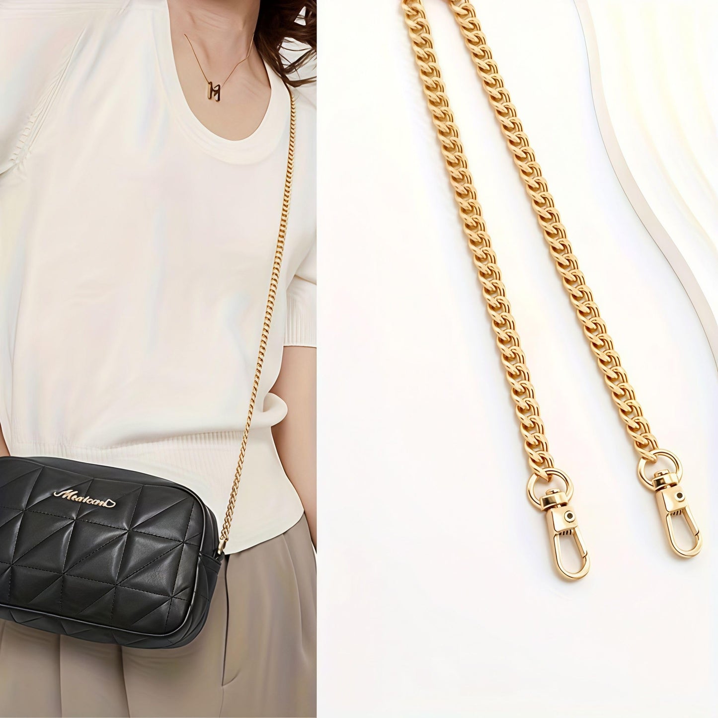 A Golden Wallet Chain Replacement, Women's Bag Extension Accessory, for Handbags, Crossbody & Waist Bags, Stylish DIY Chain, Golden, 4