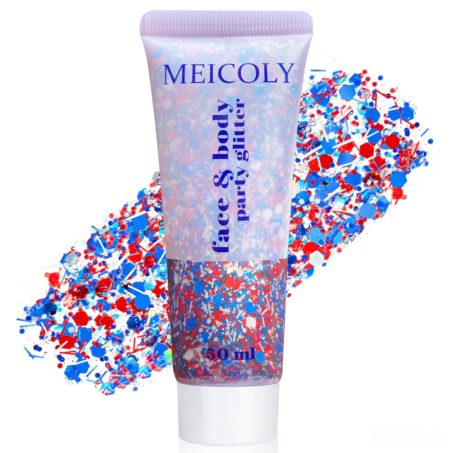 MEICOLY Red White and Blue Hair Glitter with Ribbon Strip Sequins,Patriotic 4th of July Face Glitter Accessories Outfit,Self-Adhesive Waterproof Fourth of July Sparkle Body Glitter for 2026 World Cup