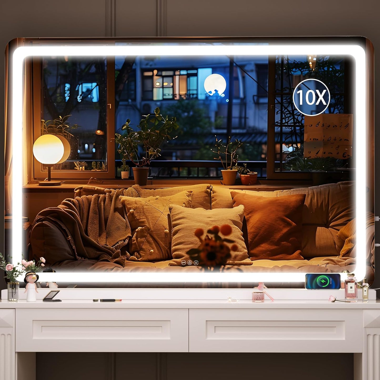 LED Makeup Mirror with Lights - 31.5" x 22" Dimmable Touch Screen Vanity Mirror | Round Black Design