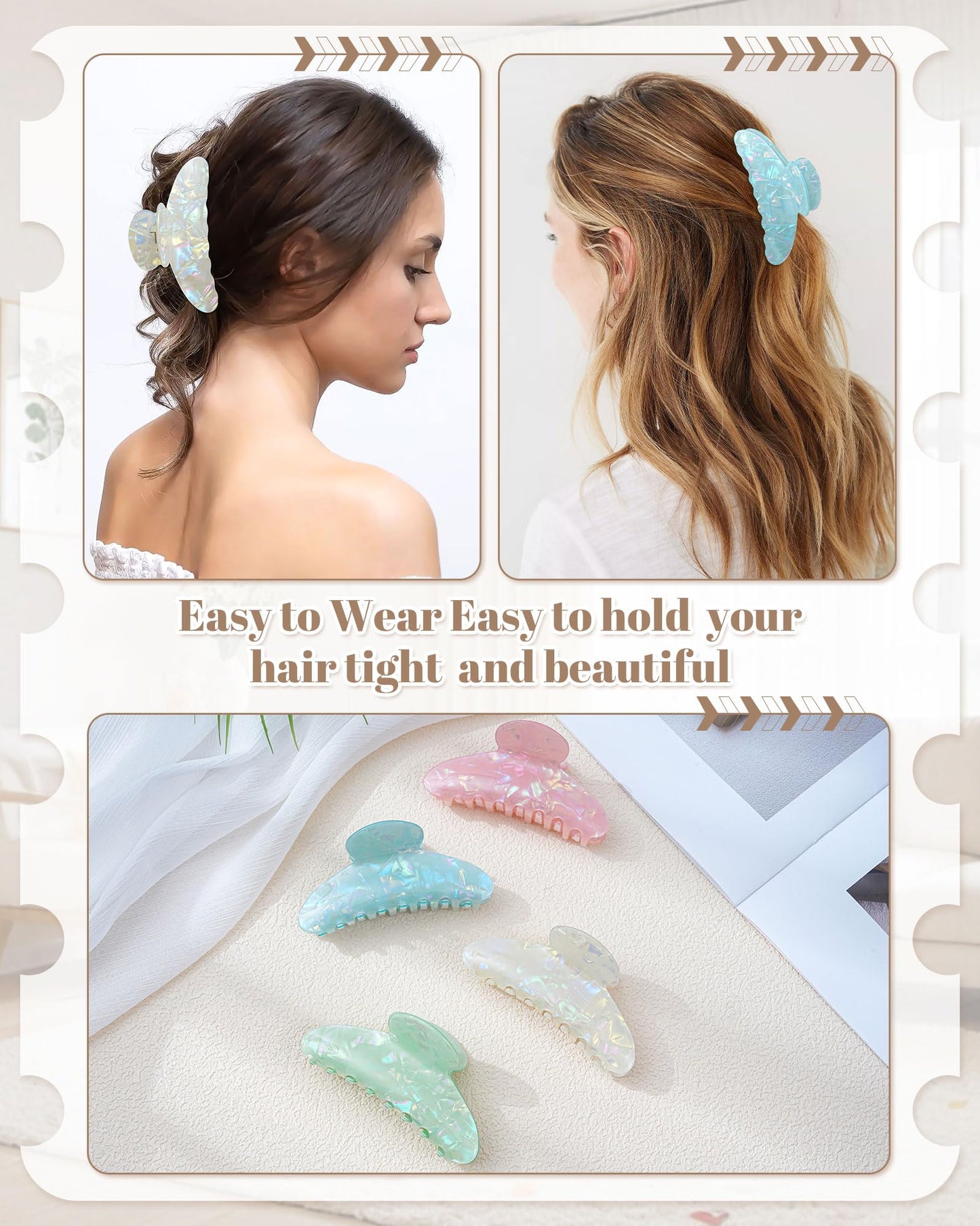 Mesovor 4 pack Acrylic Hair Clips Claws, Nonslip 4.1" Large Hair Grip Hairclips for Thin and Thick | French Banana Barrettes Hair Strong Hold Hair Jaw Clamps (Blue, Rose Red, Green, White)