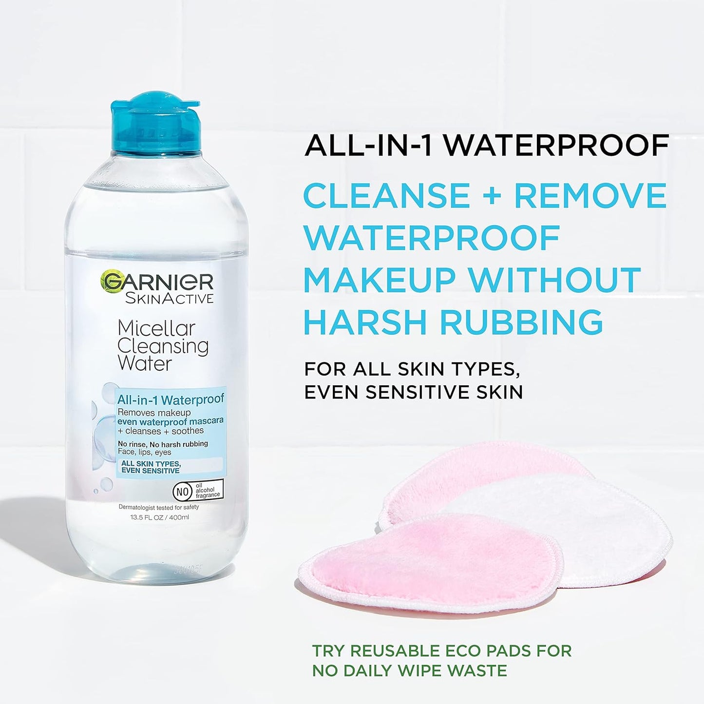 Garnier Micellar Water - Waterproof Makeup Remover & Hydrating Cleanser for Sensitive Skin | 13.5 Fl Oz (400mL), 2 Count