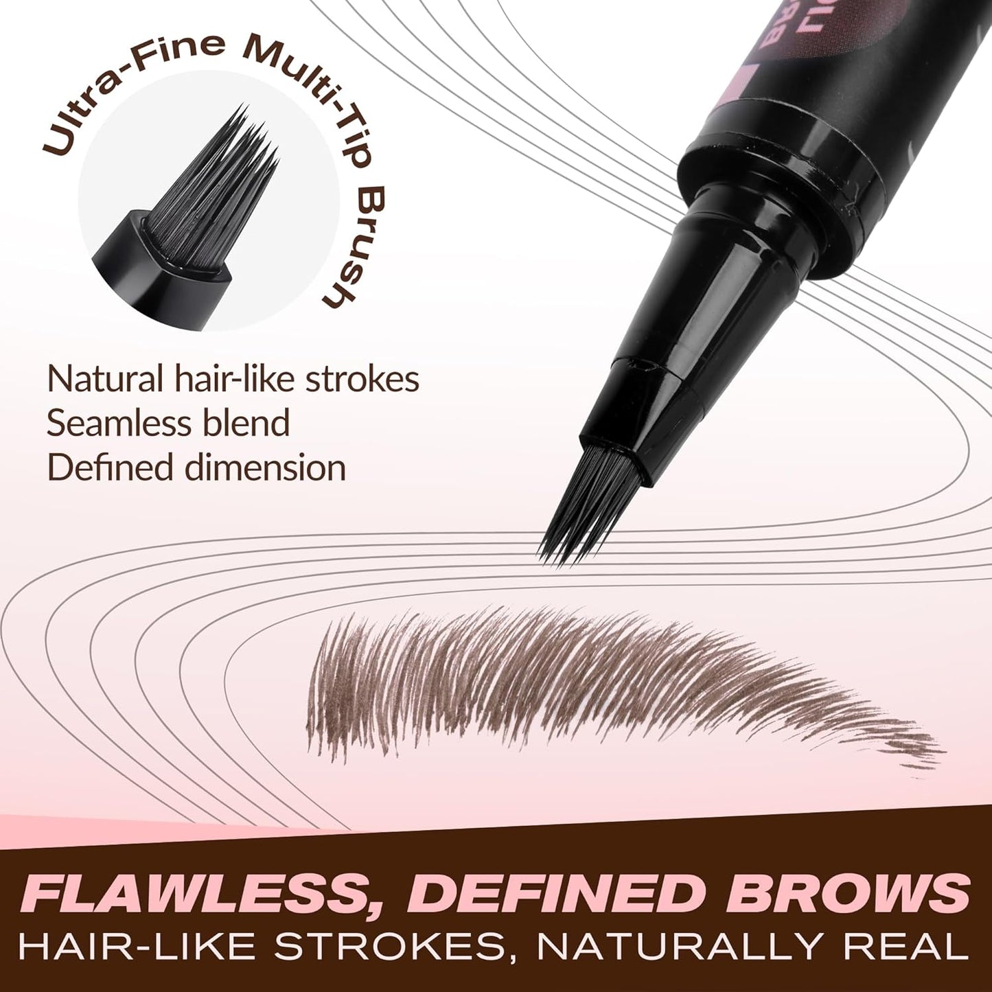 3D Microblading Eyebrow Pen - Waterproof & Smudge-Proof Natural Brow Definer | 2 Pack, Light Brown