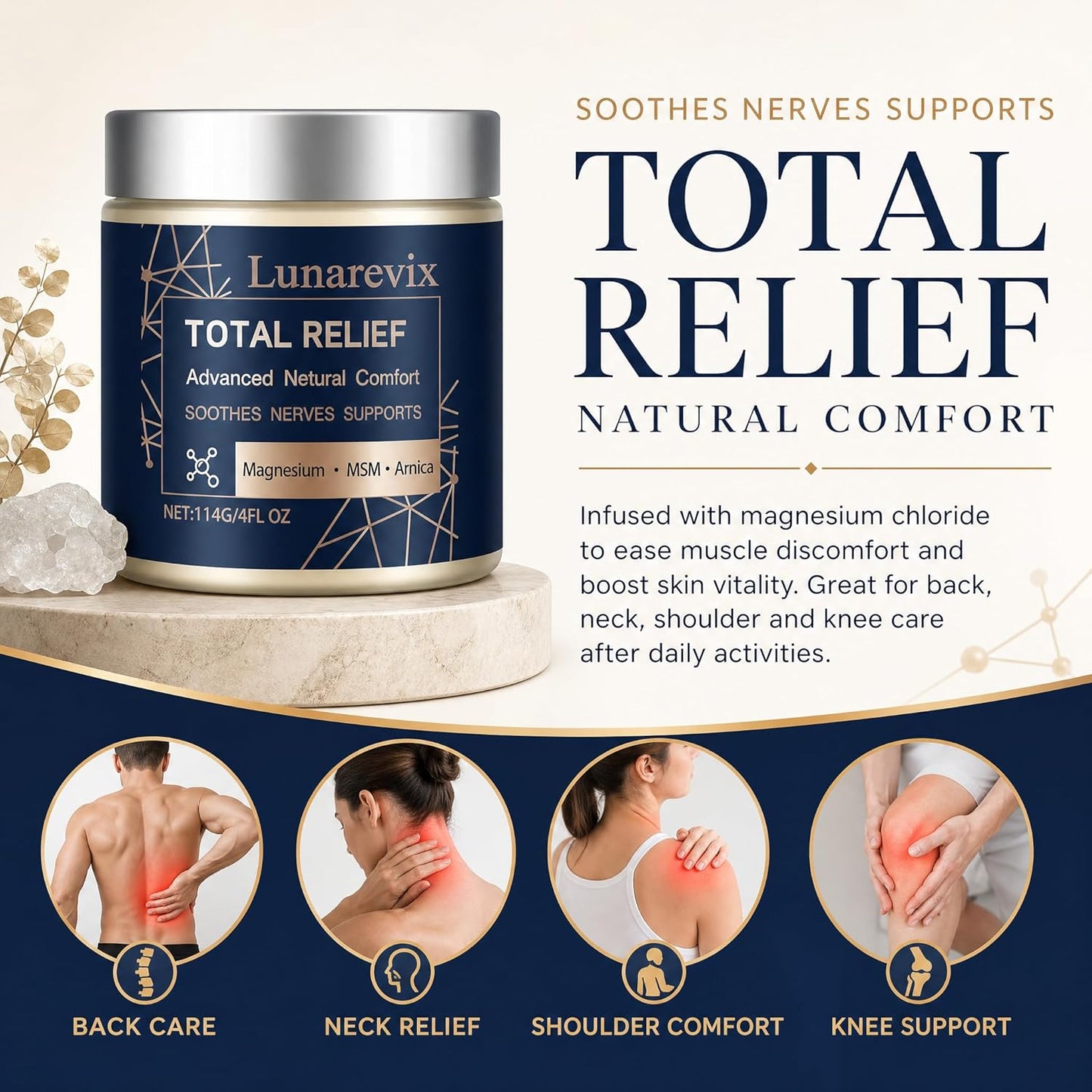 Magnesium Cream for Muscle & Joint Relief - Non-Greasy Formula with MSM & Arnica | 4 fl oz
