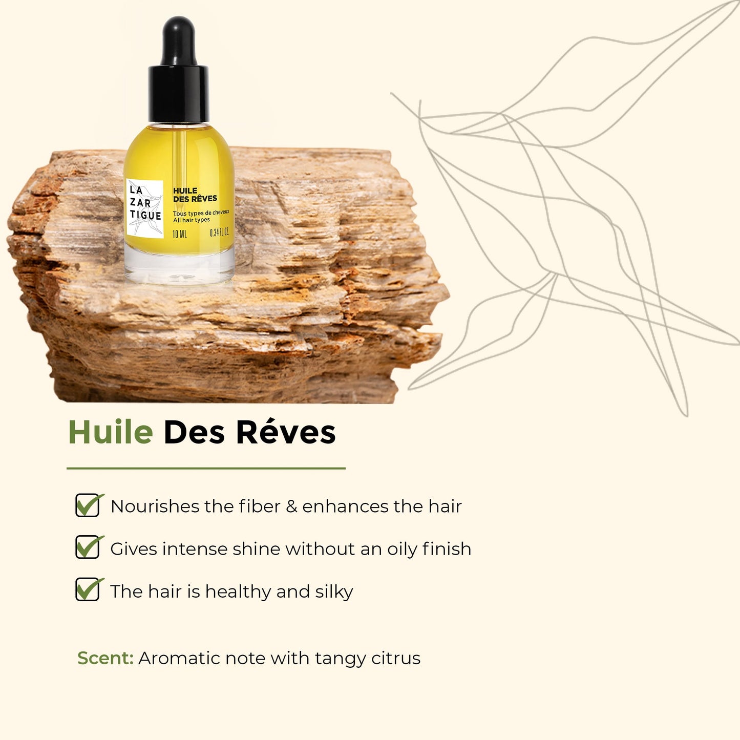 Lazartigue Huile des Rêves Nourishing Dry Oil for Hair, Adds Shine & Nourishment with Argan, Apricot & Camellia Oils, Vegan, Sulfate & Silicone Free, Travel Size, 0.34 Fl Oz