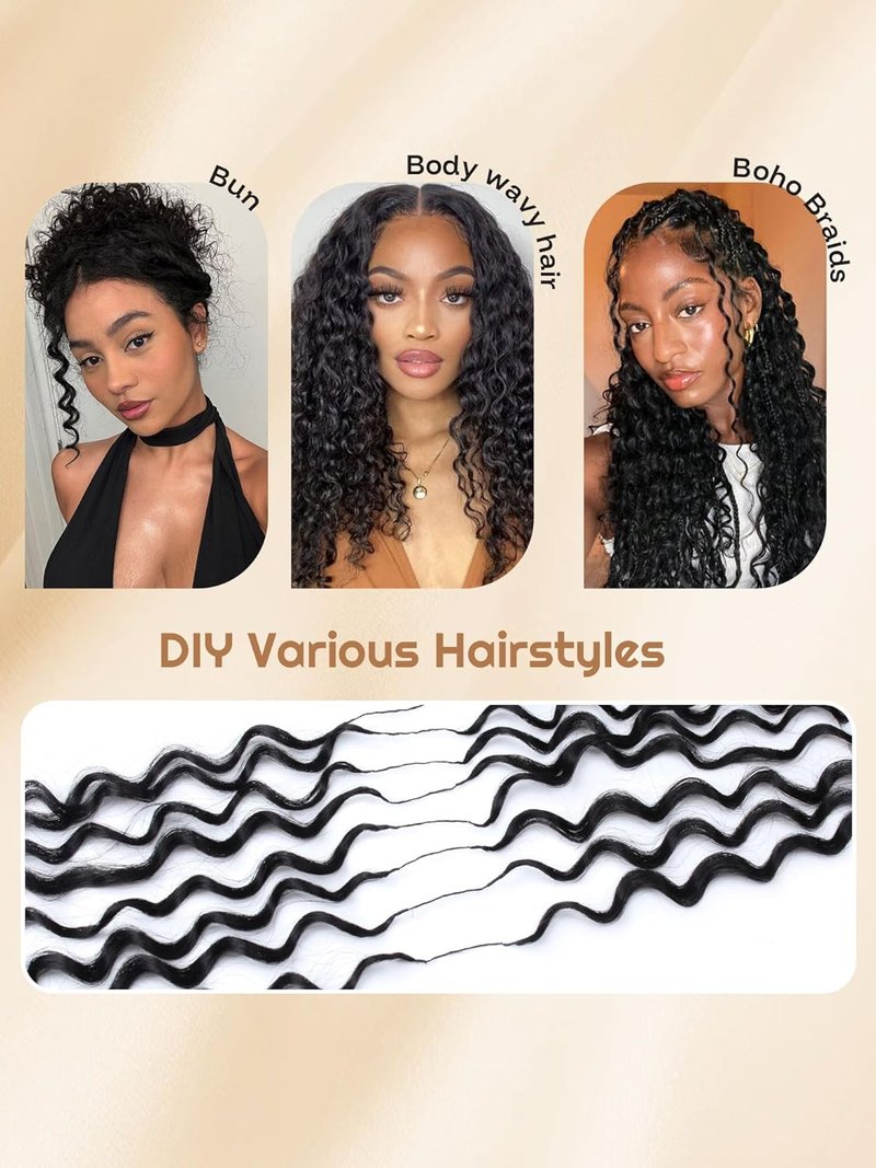 Feather Crochet Human Hair Bundles - 16 Inch Deep Wave Curly Extensions | Pre-Separated Natural Black, 50g