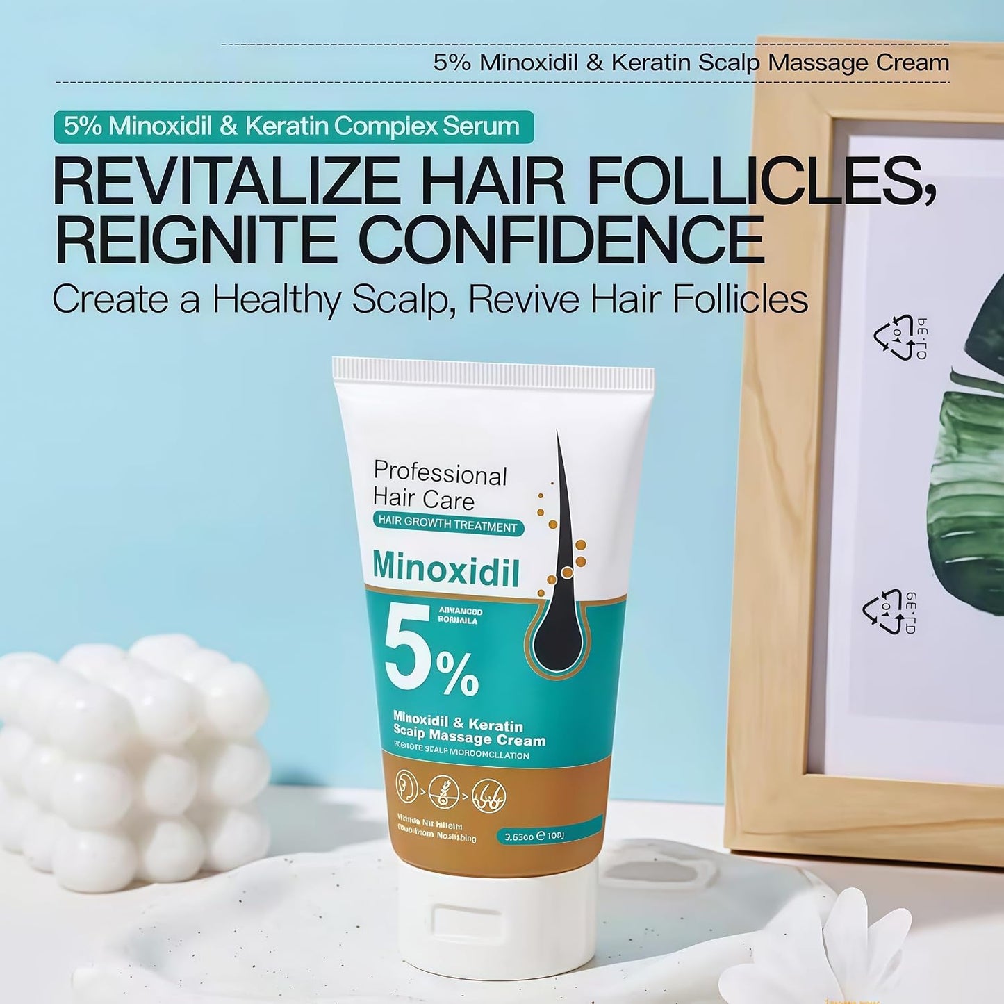 Minoxidil Hair Growth Cream - 5% Scalp Treatment for Men & Women | Fast Regrowth & Strengthens Hair Roots (2PCS)