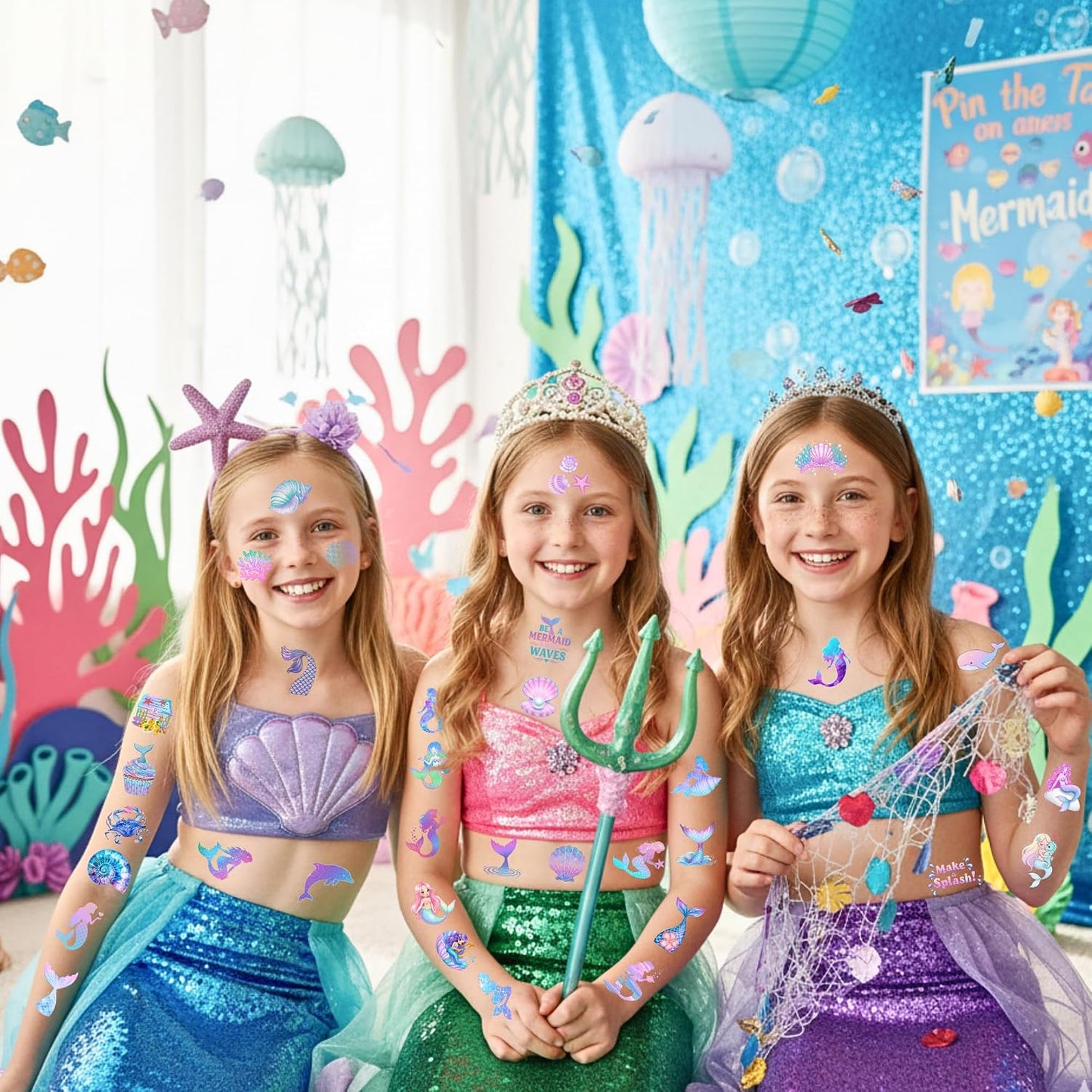 Mermaid Temporary Tattoos - Under The Sea Party Decorations & Favors for Kids | Fun Gift Idea