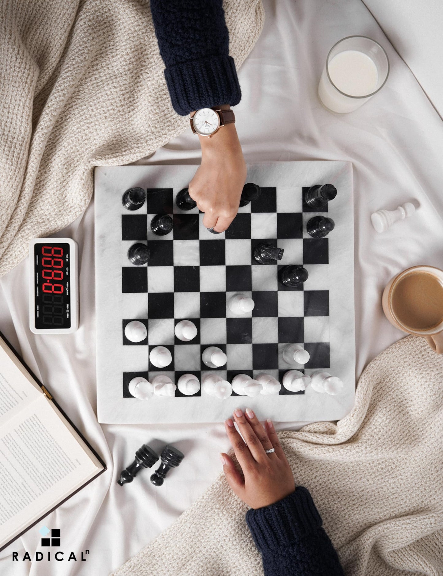 Radicaln Marble Chess Set 15" Inches White and Black with Storage Box Handmade Luxury Board Games for Adults, Ideal Marble Chess Board Game Set & Chess Pieces